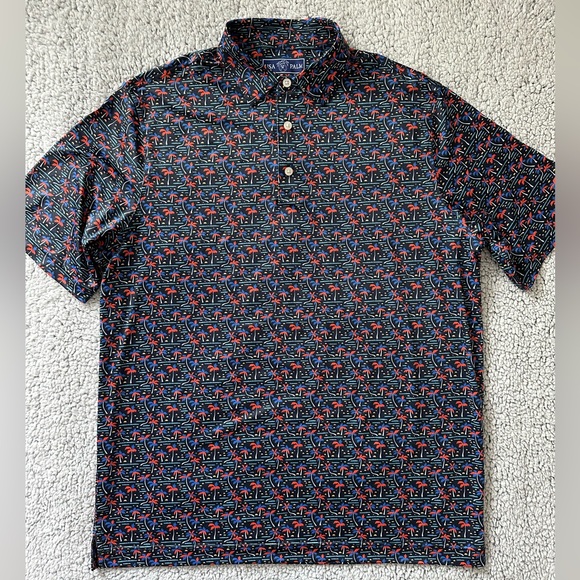 USA Palm silky soft short sleeve collared button polo shirt XL island print - Picture 6 of 14